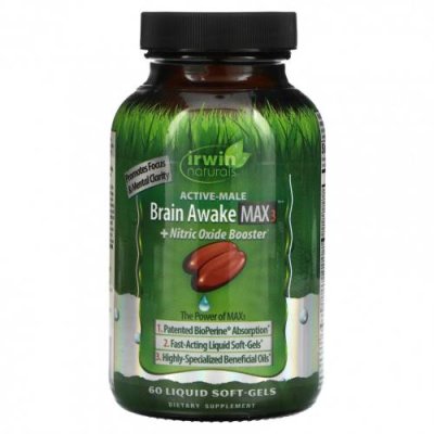 Irwin Naturals, Brain Awake Max 3 + бустер с оксидом азота, 60 желатиновых капсул / Формулы с оксидом азота | Аптека | V4.Ru: Маркетплейс