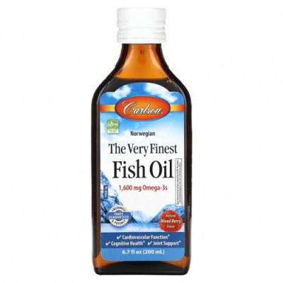 Carlson, Norwegian, The Very Finest Fish Oil, Natural Mixed Berry, 1,600 mg, 6.7 fl oz (200 ml) / Рыбий жир омега-3 | Аптека | V4.Ru: Маркетплейс