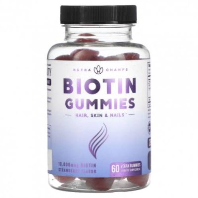 NutraChamps, Biotin Gummies, Strawberry, 5,000 mcg, 60 Vegan Gummies / Биотин | Аптека | V4.Ru: Маркетплейс