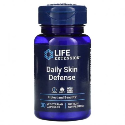 Life Extension, Daily Skin Defense, 30 вегетарианских капсул / Препараты для волос, кожи и ногтей | Аптека | V4.Ru: Маркетплейс