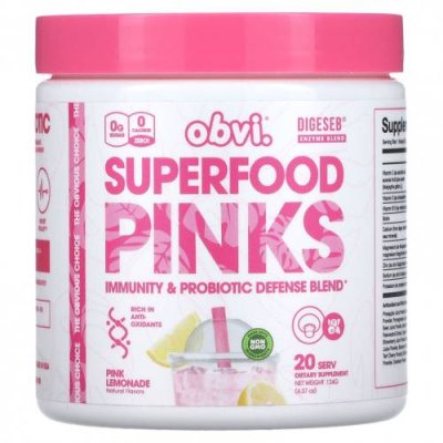 Obvi, Superfood Pinks, розовый лимонад, 124 г (4,37 унции) / Пробиотики | Аптека | V4.Ru: Маркетплейс