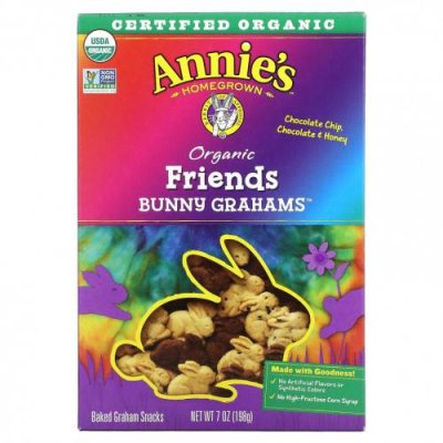 Annie's Homegrown, Organic Friends Baked Bunny Graham Snacks, шоколадная крошка, шоколад и мед, 198 г (7 унций) / Крекеры | Аптека | V4.Ru: Маркетплейс