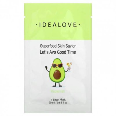 Idealove, Superfood Skin Savior, Let's Avo Good Time, 1 тканевая маска, 20 мл (0,68 жидк. Унции) / Маски для лица | Аптека | V4.Ru: Маркетплейс