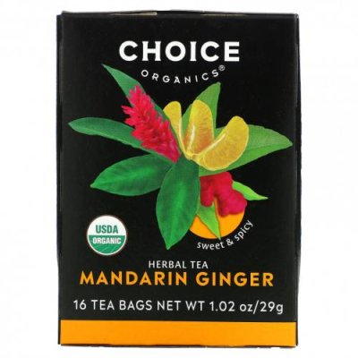 Choice Organic Teas, Herbal Tea, мандарин и имбирь, без кофеина, 16 чайных пакетиков, 29 г (1,02 унции) / Имбирный чай | Аптека | V4.Ru: Маркетплейс