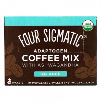 Four Sigmatic, Balance, кофейная смесь с ашвагандой, с адаптогенами, средней обжарки, 10 пакетиков по 2,5 г (0,09 унции) / Травяные заменители кофе | Аптека | V4.Ru: Маркетплейс