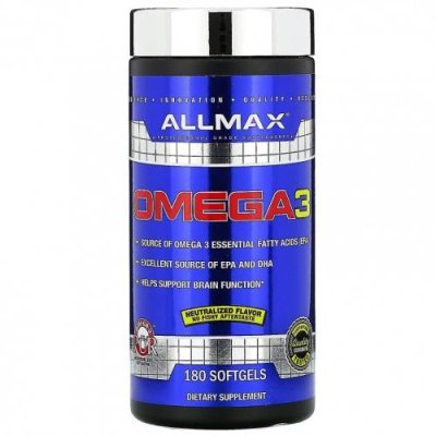 ALLMAX Nutrition, рыбий жир с омега-3 кислотами, сверхчистый рыбий жир из холодноводной рыбы, 180 мягких желатиновых капсул / Рыбий жир омега-3 | Аптека | V4.Ru: Маркетплейс