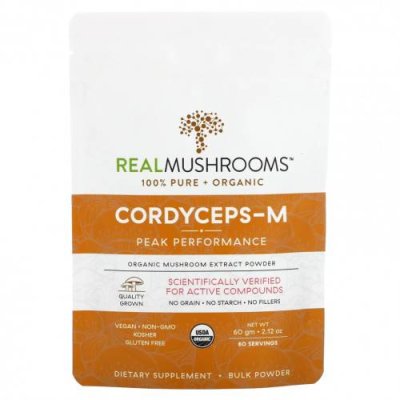 Real Mushrooms, Cordyceps-M, органический экстракт грибов в порошке, 60 г (2,12 унции) / Кордицепс | Аптека | V4.Ru: Маркетплейс