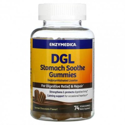 Enzymedica, DGL Stomach Soothe Gummies, немецкий шоколад, 74 веганских жевательных мармеладки / Корень солодки (DGL) | Аптека | V4.Ru: Маркетплейс