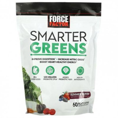 Force Factor, Smarter Greens, летние ягоды, 60 жевательных таблеток / Смеси зелени и суперфудов | Аптека | V4.Ru: Маркетплейс