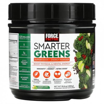 Force Factor, Smarter Greens, суперфуды + энергетический порошок, лимон и лайм, 436 г (15,4 унции) / Смеси зелени и суперфудов | Аптека | V4.Ru: Маркетплейс