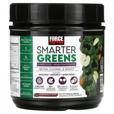 Force Factor, Smarter Greens, суперфуды и порошок для улучшения пищеварения, гранат, 419 г (14,8 унции) / Смеси зелени и суперфудов | Аптека | V4.Ru: Маркетплейс