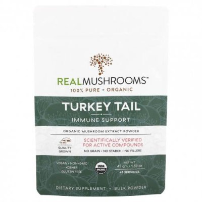 Real Mushrooms, Индейка, порошок экстракта органических грибов, 45 г (1,59 унции) / Траметес разноцветный | Аптека | V4.Ru: Маркетплейс