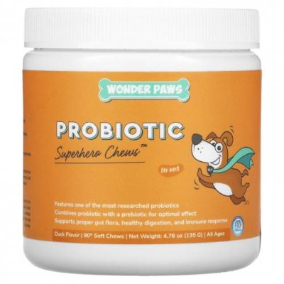 Wonder Paws, Probiotic, супергеройские жевательные таблетки для собак, для всех возрастов, для утки, 90 мягких жевательных таблеток / Пробиотики для питомцев | Аптека | V4.Ru: Маркетплейс