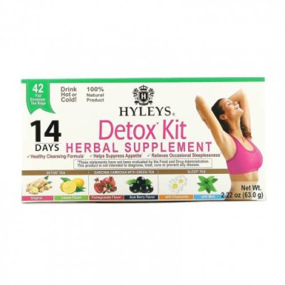 Hyleys Tea, Detox Kit, 14-дневное очищение, разные вкусы, 42 чайных пакетика в фольгированной упаковке, 63,0 г (2,22 унции) / Лечебные чаи | Аптека | V4.Ru: Маркетплейс