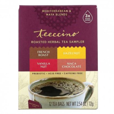 Teeccino, Пробник обжаренного травяного чая, 4 вкуса, без кофеина, 12 чайных пакетиков, 72 г (2,54 унции) / Травяной чай | Аптека | V4.Ru: Маркетплейс