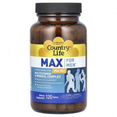 Country Life, Max for Men, комплекс мультивитаминов и микроэлементов для мужчин, не содержит железа, 120 таблеток / Мужские мультивитамины | Аптека | V4.Ru: Маркетплейс