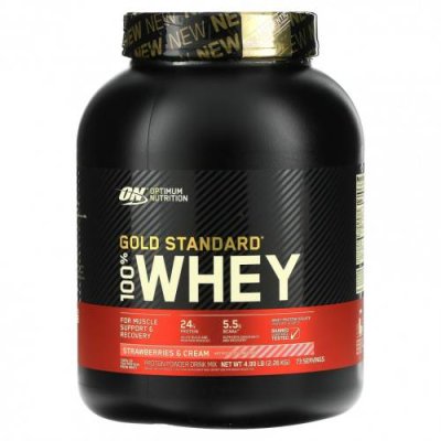 Optimum Nutrition, Gold Standard 100% Whey, сыворотка, клубника и сливки, 2,26 кг (4,98 фунта) / Сывороточные белковые смеси | Аптека | V4.Ru: Маркетплейс