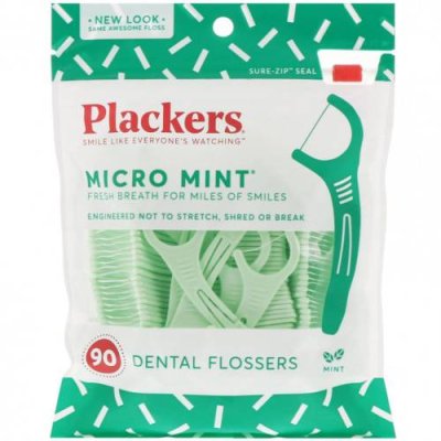 Plackers, Micro Mint, зубочистки с нитью, мята, 90 шт. / Зубная нить | Аптека | V4.Ru: Маркетплейс