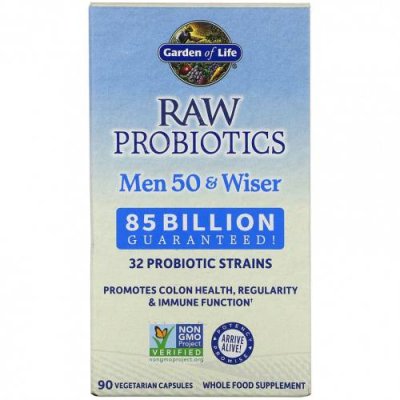 Garden of Life, RAW Probiotics, витамины для мужчин от 50 лет, 85 миллиардов живых культур, 90 вегетарианских капсул / Пробиотики | Аптека | V4.Ru: Маркетплейс