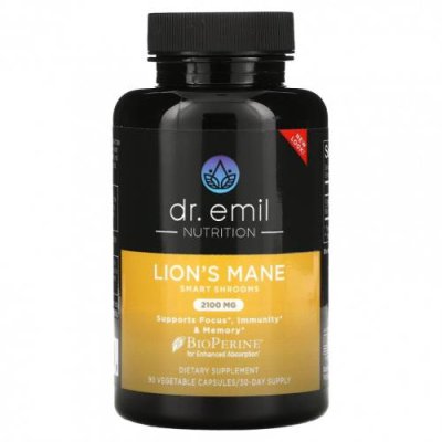 Dr Emil Nutrition, Lion's Mane Smart Shrooms, 2100 мг, 90 растительных капсул / Ежовик гребенчатый | Аптека | V4.Ru: Маркетплейс