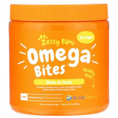 Zesty Paws, Omega Bites, добавка для собак, для любого возраста, со вкусом курицы, 90 мягких жевательных таблеток / Омега и масла для питомцев | Аптека | V4.Ru: Маркетплейс