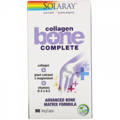 Solaray, Collagen Bone Complete, усовершенствованная формула костной матрицы, 90 капсул с оболочкой из ингредиентов растительного происхождения / Коллаген, добавки | Аптека | V4.Ru: Маркетплейс