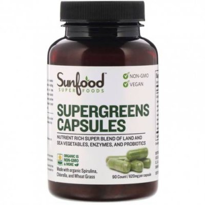 Sunfood, Supergreens Capsules, 155 mg, 90 Count / Смеси зелени и суперфудов | Аптека | V4.Ru: Маркетплейс