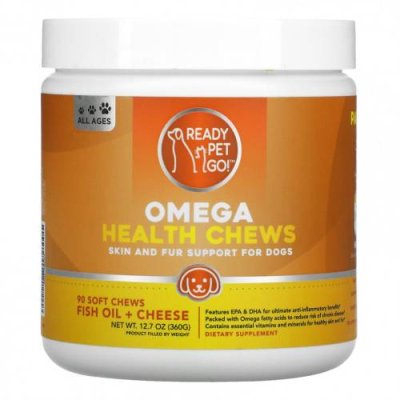 Ready Pet Go, Omega Health Chews, поддержка кожи и шерсти для собак всех возрастов, рыбий жир + сыр, 90 мягких жевательных таблеток / Омега и масла для питомцев | Аптека | V4.Ru: Маркетплейс