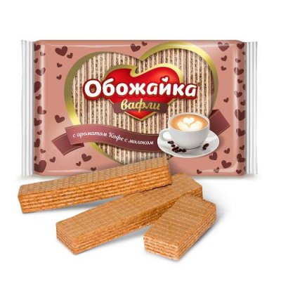 Вафли Обожайка кофе с молоком, Пензенская кондитерская фабрика, 225 гр. Вафли / Продукты питания | V4.Market