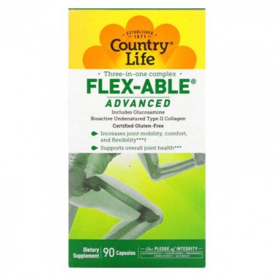 Country Life, Flex-Able Advanced, комплекс для суставов «три в одном», 90 капсул / Препараты с глюкозамином | Аптека | V4.Ru: Маркетплейс