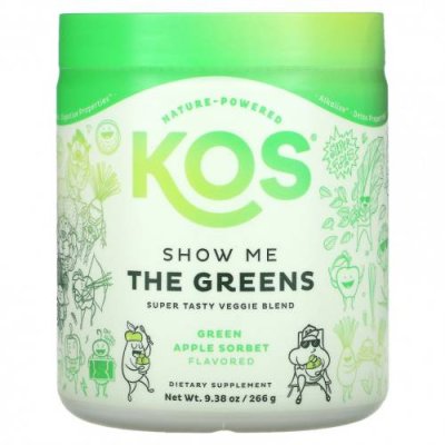 KOS, Show Me The Greens, супервкусная вегетарианская смесь, сорбет из зеленого яблока, 266 г (9,38 унции) / Зеленые смеси | Аптека | V4.Ru: Маркетплейс