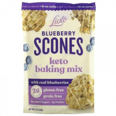 Livlo, Blueberry Scones, смесь для кето-выпечки с настоящей голубикой, 269 г (9,5 унции) / Продукты для выпечки, мука и смеси | Аптека | V4.Ru: Маркетплейс