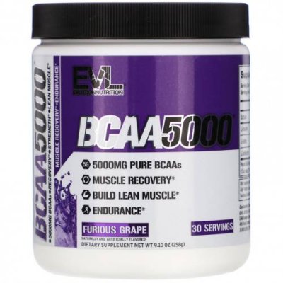 EVLution Nutrition, BCAA 5000, Furious Grape, 9.10 oz (258 g) / BCAA | Аптека | V4.Ru: Маркетплейс