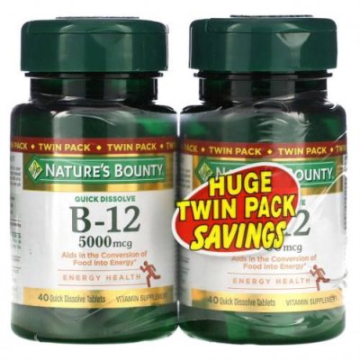 Nature's Bounty, Витамин B12, Twin Pack, натуральный вишневый вкус, 5000 мкг, 40 быстрорастворимых таблеток / B12 | Аптека | V4.Ru: Маркетплейс