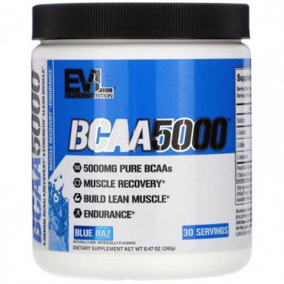 EVLution Nutrition, BCAA 5000, Blue Raz, 8.47 oz (240 g) / BCAA | Аптека | V4.Ru: Маркетплейс