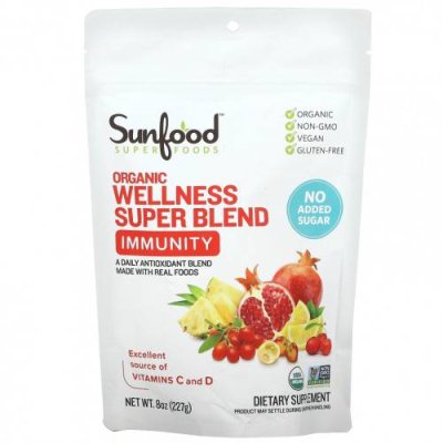 Sunfood, Organic Wellness Super Blend, иммунитет, 227 г (8 унций) / Антиоксидантные формулы | Аптека | V4.Ru: Маркетплейс