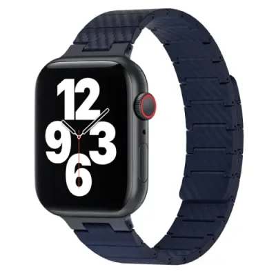 Ремешок WIWU Carbon Fiber Pattern для Apple Watch 42/44/45/49mm магнитная застежка (Wi-WB009) (синий) Ремешки и браслеты для умных часов Apple / Электроника | V4.Market