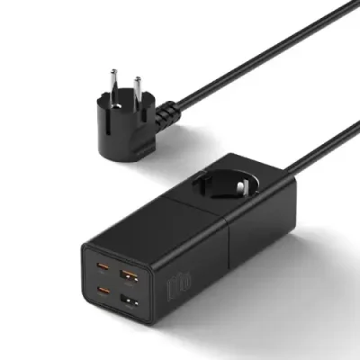 Сетевое зарядное устройство WIWU GaN 5 в1 100W 2хUSB/2хType-C (Wi-S004) (черный) Сетевые зарядные устройства / Электроника | V4.Market