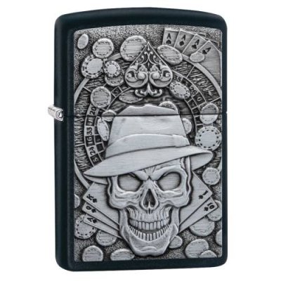 Зажигалка ZIPPO Gambling Skull с покрытием Black Matte, латунь/сталь, чёрная, матовая, 36x12x56 мм / Зажигалки с рисунками и принтами | Товары для дома | V4.Ru: Маркетплейс