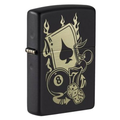 Зажигалка ZIPPO Gambling Design с покрытием Black Matte, латунь/сталь, чёрная, матовая, 36x12x56 мм / Зажигалки с рисунками и принтами | Товары для дома | V4.Ru: Маркетплейс