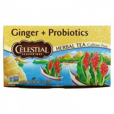 Celestial Seasonings, Травяной чай, имбирь + пробиотики, без кофеина, 20 чайных пакетиков, 1,1 унции (31 г) / Имбирный чай | Аптека | V4.Ru: Маркетплейс