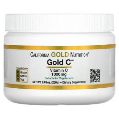 California Gold Nutrition, Gold C Powder, витамин C, 1000 мг, 250 г (8,81 унции) Аскорбиновая кислота / Аптека | V4.Market