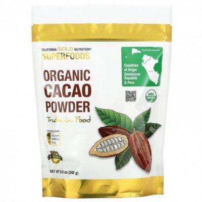 California Gold Nutrition, SUPERFOODS, органический какао-порошок, 240 г (8,5 унции) Какао / Аптека | V4.Market