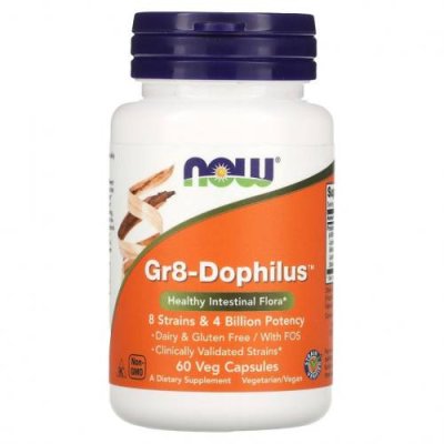 NOW Foods, Gr8-Dophilus, 60 растительных капсул Пробиотики / Аптека | V4.Market