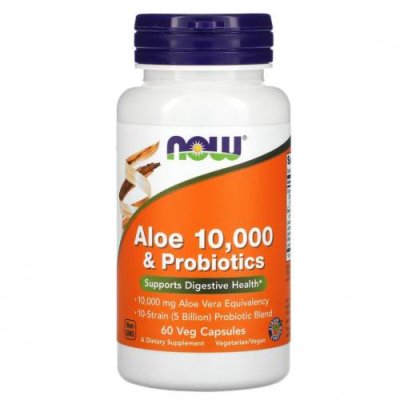 NOW Foods, алоэ 10 000 с пробиотиками, 60 растительных капсул Пробиотики / Аптека | V4.Market