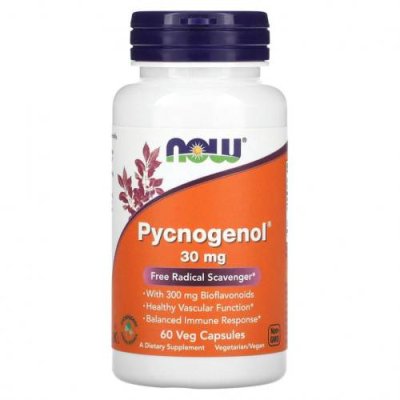 NOW Foods, Pycnogenol, 30 мг, 60 растительных капсул Пикногенол / Аптека | V4.Market