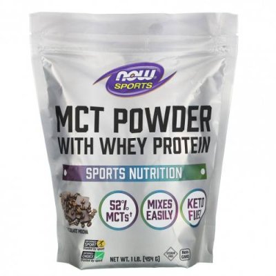 NOW Foods, Sports, порошок MCT с сывороточным протеином, шоколадный мокко, 454 г (1 фунт) Масло со среднецепочечными триглицеридами / Аптека | V4.Market