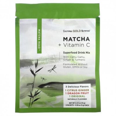 California Gold Nutrition, MATCHA ROAD, матча + витамин C — набор пробников, 3 шт. Смеси зелени и суперфудов / Аптека | V4.Market