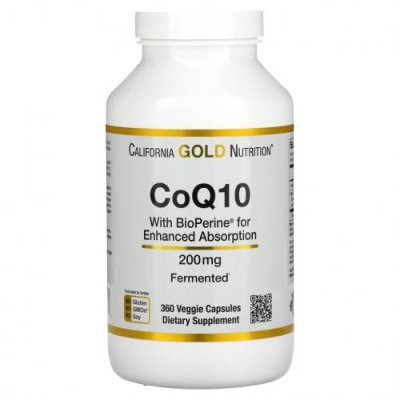 California Gold Nutrition, коэнзим Q10 USP с экстрактом BioPerine, 200 мг, 360 вегетарианских капсул Коэнзим Q10 (CoQ10) / Аптека | V4.Market