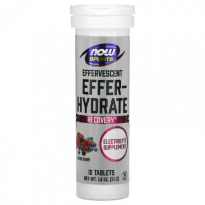 NOW Foods, Sports, Effer-Hydrate, восстановление, ассорти ягод, 10 таблеток, 51 г (1,8 унции) Гидратация и электролиты / Аптека | V4.Market